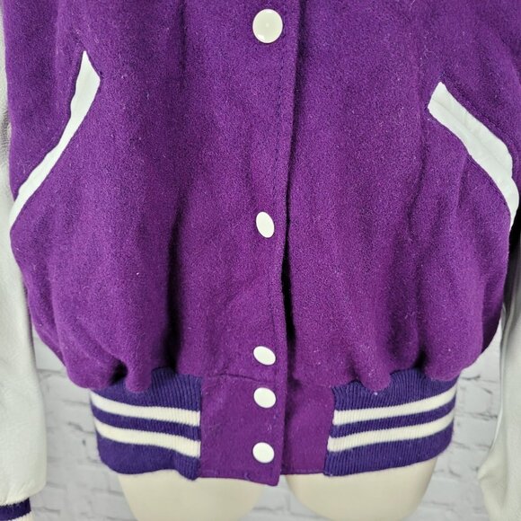 VTG DeLong Retro Purple Wool Hooded Varsity Letterman Jacket USA Made Size 40 - Picture 10 of 15